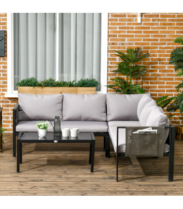 Outsunny 4 Piece Garden Furniture Set w/ Breathable Mesh Pocket, Light Grey