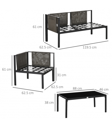 Outsunny 4 Piece Garden Furniture Set w/ Breathable Mesh Pocket, Light Grey