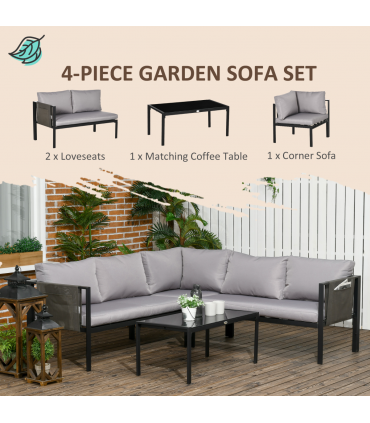 Outsunny 4 Piece Garden Furniture Set w/ Breathable Mesh Pocket, Light Grey