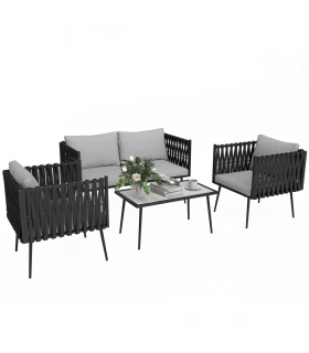 Outsunny 4 Piece Garden Furniture Set with Cushions for Patio, Light Grey