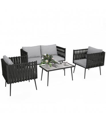 Outsunny 4 Piece Garden Furniture Set with Cushions for Patio, Light Grey