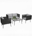 Outsunny 4 Piece Garden Furniture Set with Cushions for Patio, Light Grey