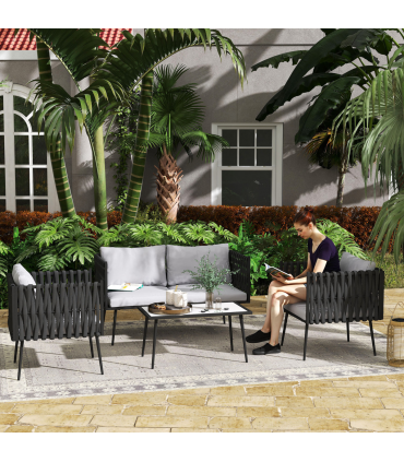 Outsunny 4 Piece Garden Furniture Set with Cushions for Patio, Light Grey