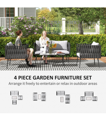 Outsunny 4 Piece Garden Furniture Set with Cushions for Patio, Light Grey