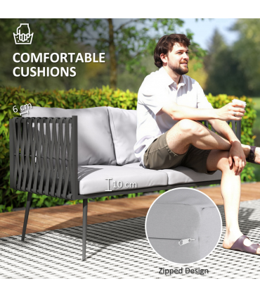 Outsunny 4 Piece Garden Furniture Set with Cushions for Patio, Light Grey