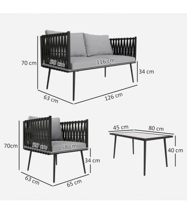 Outsunny 4 Piece Garden Furniture Set with Cushions for Patio, Light Grey