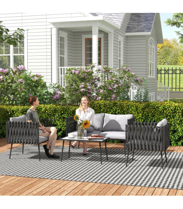 Outsunny 4 Piece Garden Furniture Set with Cushions for Patio, Light Grey