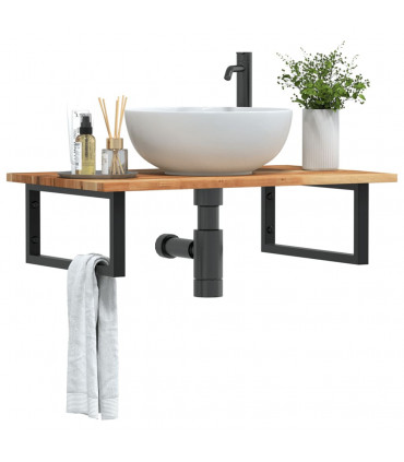 vidaXL Basin Shelf Wall Mounted Steel and Solid Wood Acacia
