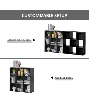 Bookcase 9 Cube Storage Cabinet Bookshelf Black 91.5L x 29.5W x 91.5H cm