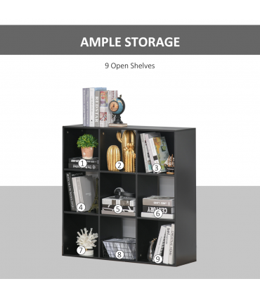 Bookcase 9 Cube Storage Cabinet Bookshelf Black 91.5L x 29.5W x 91.5H cm