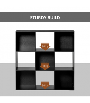 Bookcase 9 Cube Storage Cabinet Bookshelf Black 91.5L x 29.5W x 91.5H cm