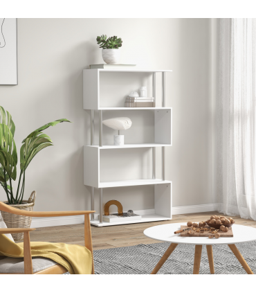 Bookcase White 5-Tier S-Shaped Modern Design Room Divider 80x30x145cm 25kg