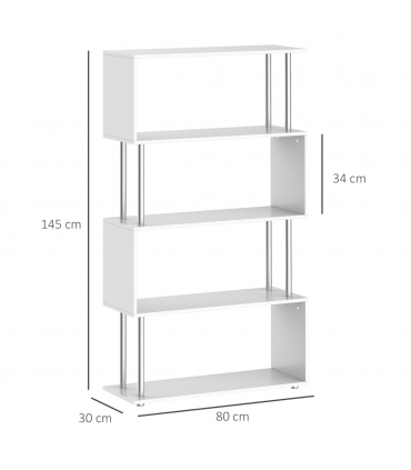 Bookcase White 5-Tier S-Shaped Modern Design Room Divider 80x30x145cm 25kg