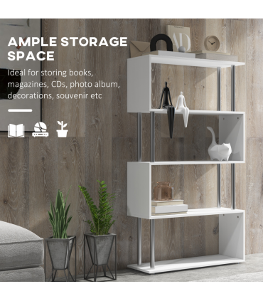 Bookcase White 5-Tier S-Shaped Modern Design Room Divider 80x30x145cm 25kg