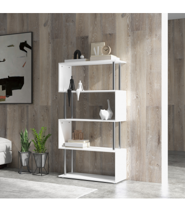 Bookcase White 5-Tier S-Shaped Modern Design Room Divider 80x30x145cm 25kg