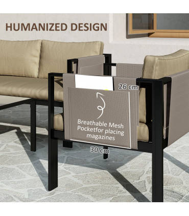 Outsunny 4 Piece Garden Sofa Set w/ Tempered Glass Coffee Table Khaki