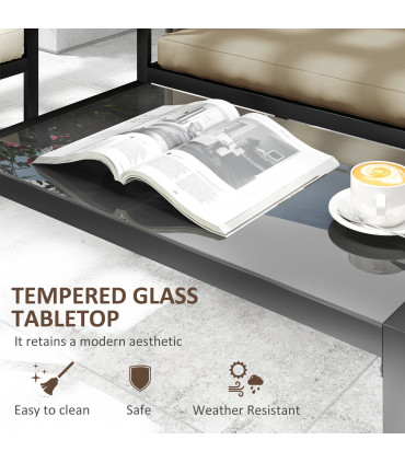 Outsunny 4 Piece Garden Sofa Set w/ Tempered Glass Coffee Table Khaki