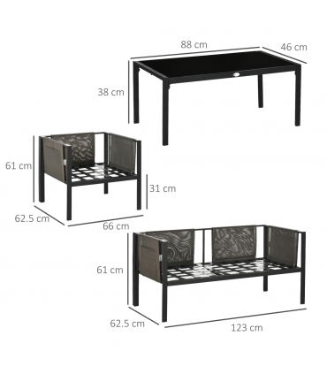 Outsunny 4 Piece Garden Sofa Set w/ Tempered Glass Coffee Table Padded Cushions