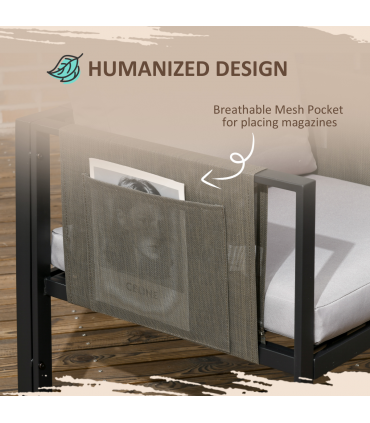 Outsunny 4 Piece Garden Sofa Set w/ Tempered Glass Coffee Table Padded Cushions