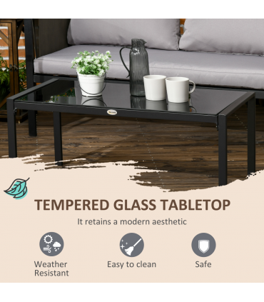 Outsunny 4 Piece Garden Sofa Set w/ Tempered Glass Coffee Table Padded Cushions