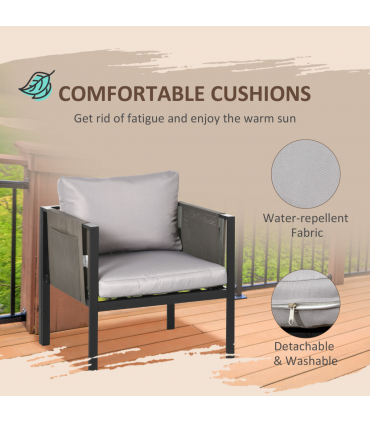 Outsunny 4 Piece Garden Sofa Set w/ Tempered Glass Coffee Table Padded Cushions