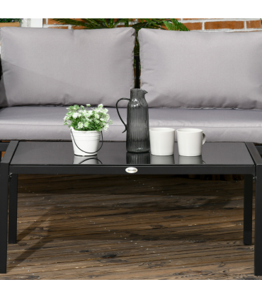 Outsunny 4 Piece Garden Sofa Set w/ Tempered Glass Coffee Table Padded Cushions