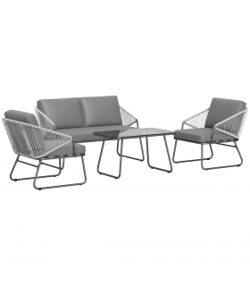 Outsunny 4 Piece Rattan Garden Furniture Set with Cushions, Grey