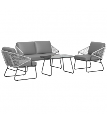 Outsunny 4 Piece Rattan Garden Furniture Set with Cushions, Grey