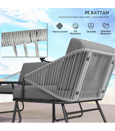 Outsunny 4 Piece Rattan Garden Furniture Set with Cushions, Grey