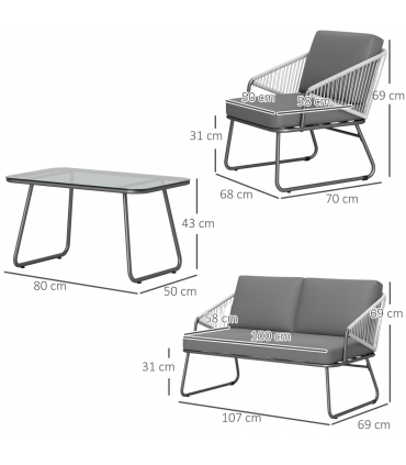Outsunny 4 Piece Rattan Garden Furniture Set with Cushions, Grey