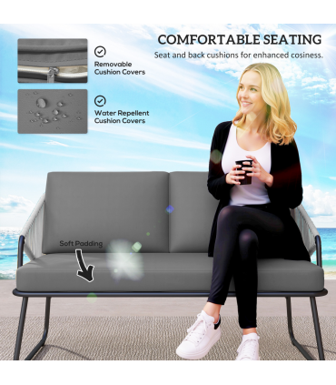 Outsunny 4 Piece Rattan Garden Furniture Set with Cushions, Grey