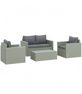 Outsunny 4 Piece Rattan Garden Furniture Set with Cushions, Light Grey