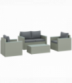 Outsunny 4 Piece Rattan Garden Furniture Set with Cushions, Light Grey