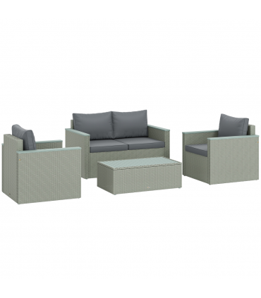 Outsunny 4 Piece Rattan Garden Furniture Set with Cushions, Light Grey