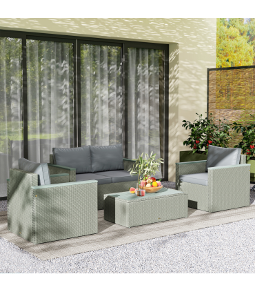 Outsunny 4 Piece Rattan Garden Furniture Set with Cushions, Light Grey