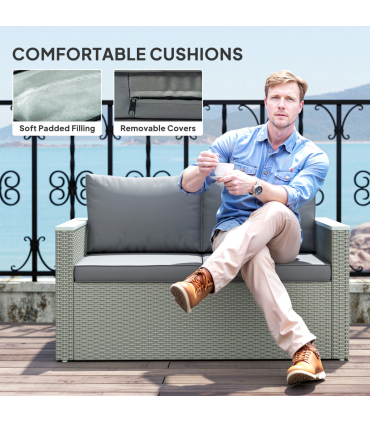 Outsunny 4 Piece Rattan Garden Furniture Set with Cushions, Light Grey