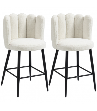 HOMCOM Bar Stools Set of 2, Breakfast Barstools with Backs, Cream