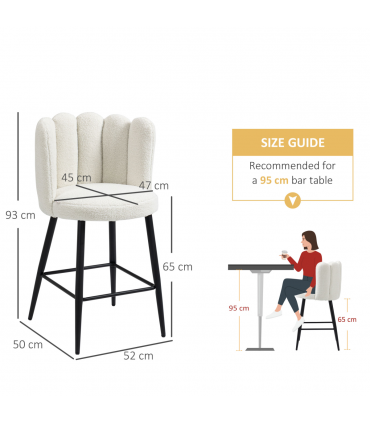 HOMCOM Bar Stools Set of 2, Breakfast Barstools with Backs, Cream