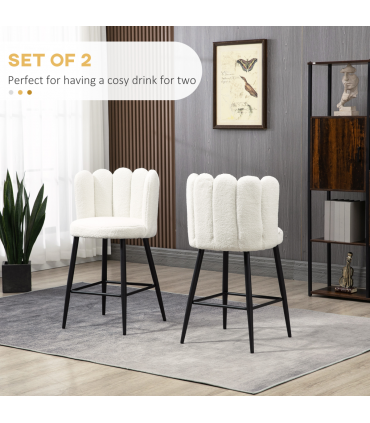 HOMCOM Bar Stools Set of 2, Breakfast Barstools with Backs, Cream