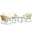 Outsunny 4 Piece Rattan Garden Furniture Set with Cushions, Natural