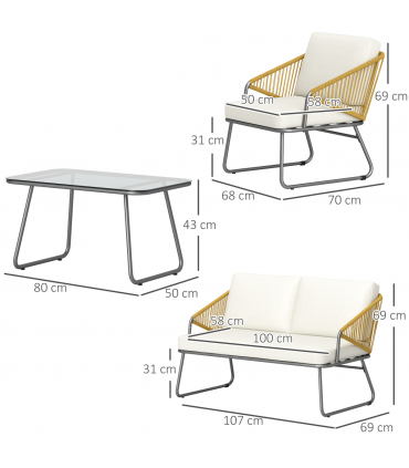 Outsunny 4 Piece Rattan Garden Furniture Set with Cushions, Natural