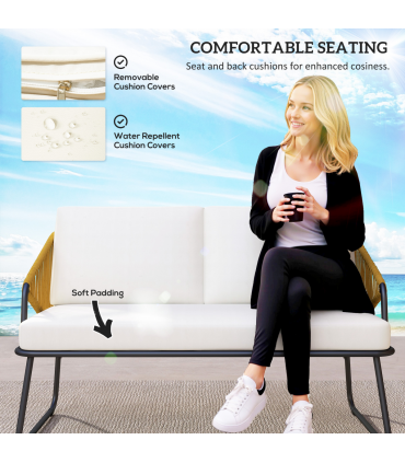 Outsunny 4 Piece Rattan Garden Furniture Set with Cushions, Natural