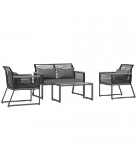 Outsunny 4 Pieces Rattan Garden Furniture Set for 4 Person, Charcoal Grey
