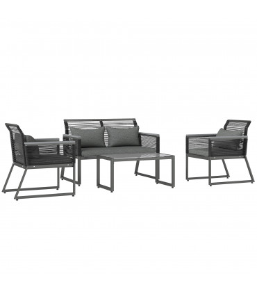 Outsunny 4 Pieces Rattan Garden Furniture Set for 4 Person, Charcoal Grey
