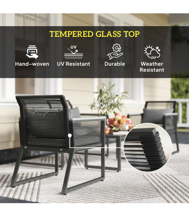 Outsunny 4 Pieces Rattan Garden Furniture Set for 4 Person, Charcoal Grey