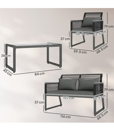 Outsunny 4 Pieces Rattan Garden Furniture Set for 4 Person, Charcoal Grey