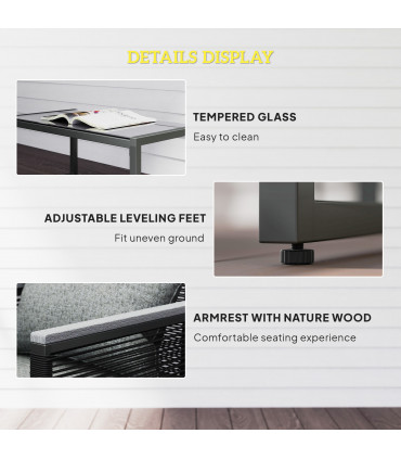 Outsunny 4 Pieces Rattan Garden Furniture Set for 4 Person, Charcoal Grey