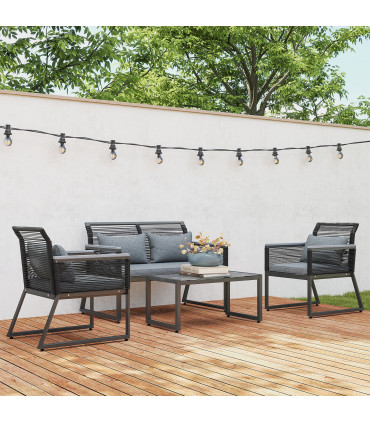 Outsunny 4 Pieces Rattan Garden Furniture Set for 4 Person, Charcoal Grey