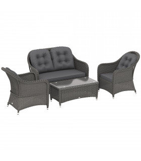 Outsunny 4 Pieces Rattan Sofa Set Outdoor Conservatory Furniture with Cushions