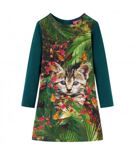 Kids' Dress with Long Sleeves Dark Green 92